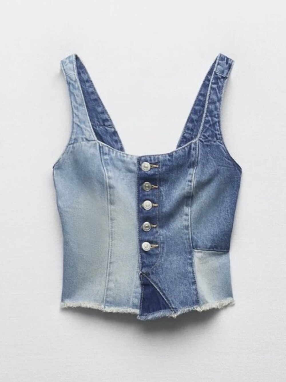 ZARA patchwork denim cropped corset top with buttons